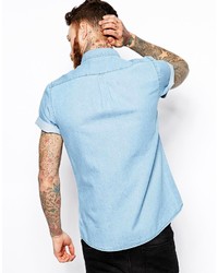 Chemise à manches courtes en denim bleu clair Asos