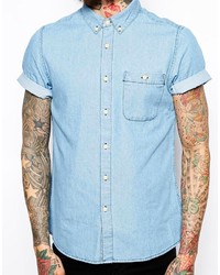 Chemise à manches courtes en denim bleu clair Asos