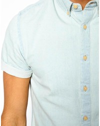 Chemise à manches courtes en denim bleu clair Asos