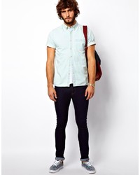 Chemise à manches courtes en denim bleu clair Asos