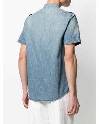 Chemise à manches courtes en denim bleu clair Balmain