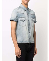 Chemise à manches courtes en denim bleu clair Saint Laurent