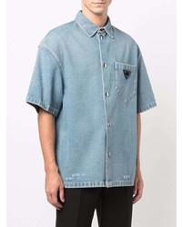 Chemise à manches courtes en denim bleu clair Prada