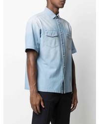 Chemise à manches courtes en denim bleu clair Z Zegna