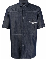 Chemise à manches courtes en denim bleu marine Emporio Armani