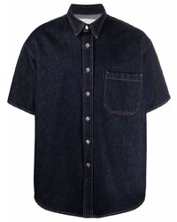 Chemise à manches courtes en denim bleu marine Nanushka