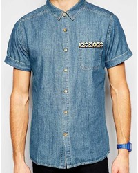 Chemise à manches courtes en denim bleue