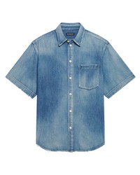 Chemise à manches courtes en denim bleue Balenciaga