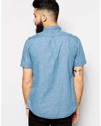 Chemise à manches courtes en denim bleue Asos