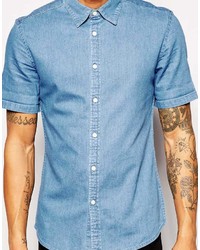 Chemise à manches courtes en denim bleue Asos