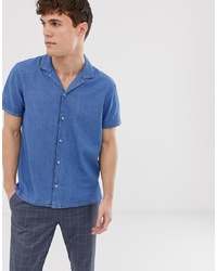 Chemise à manches courtes en denim bleue Burton Menswear