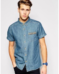 Chemise à manches courtes en denim bleue