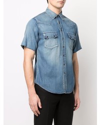 Chemise à manches courtes en denim bleue Saint Laurent