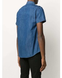 Chemise à manches courtes en denim bleue Balmain