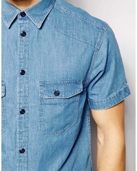 Chemise à manches courtes en denim bleue Jack and Jones