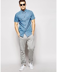 Chemise à manches courtes en denim bleue Jack and Jones