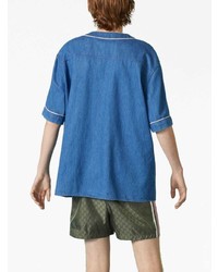 Chemise à manches courtes en denim bleue Gucci