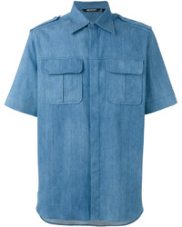 Chemise à manches courtes en denim bleue Neil Barrett