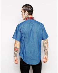 Chemise à manches courtes en denim bleue Thomas Laboratories