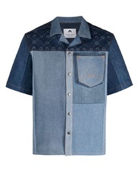 Chemise à manches courtes en denim brodée bleu clair