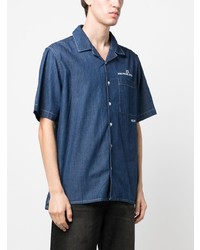 Chemise à manches courtes en denim brodée bleu marine Neuw
