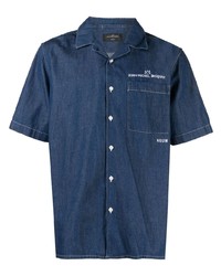 Chemise à manches courtes en denim brodée bleu marine Neuw