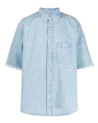 Chemise à manches courtes en denim imprimée bleu clair Balenciaga