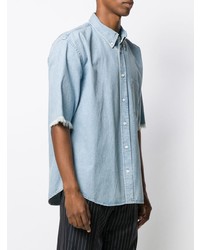 Chemise à manches courtes en denim imprimée bleu clair Balenciaga