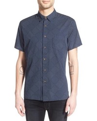 Chemise à manches courtes en denim imprimée bleu marine