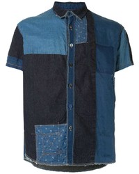 Chemise à manches courtes en denim imprimée bleu marine KAPITAL