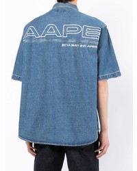 Chemise à manches courtes en denim imprimée bleue AAPE BY A BATHING APE