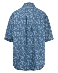 Chemise à manches courtes en denim imprimée bleue Feng Chen Wang