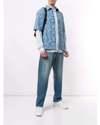 Chemise à manches courtes en denim imprimée tie-dye bleu clair MSGM