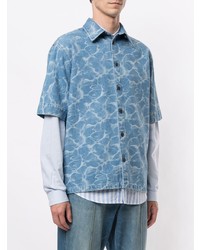 Chemise à manches courtes en denim imprimée tie-dye bleu clair MSGM