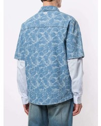 Chemise à manches courtes en denim imprimée tie-dye bleu clair MSGM