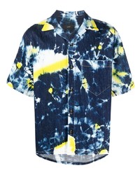 Chemise à manches courtes en denim imprimée tie-dye bleu marine Alanui
