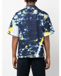 Chemise à manches courtes en denim imprimée tie-dye bleu marine Alanui