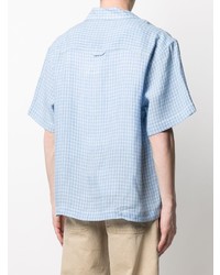 Chemise à manches courtes en lin à carreaux bleu clair Jacquemus