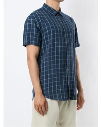 Chemise à manches courtes en lin à carreaux bleu marine OSKLEN