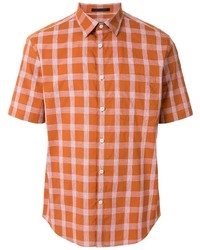 Chemise à manches courtes en lin à carreaux orange D'urban
