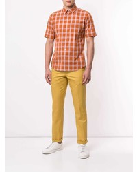 Chemise à manches courtes en lin à carreaux orange D'urban