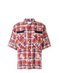 Chemise à manches courtes en lin à carreaux rouge Sacai