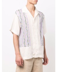 Chemise à manches courtes en lin à fleurs beige ARDUSSE