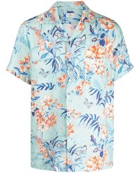 Chemise à manches courtes en lin à fleurs bleu clair Etro