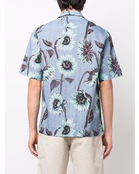 Chemise à manches courtes en lin à fleurs bleu clair Paul Smith