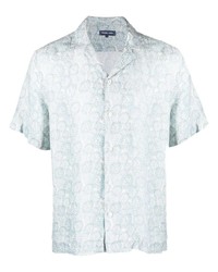 Chemise à manches courtes en lin à fleurs bleu clair Frescobol Carioca