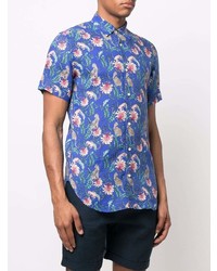 Chemise à manches courtes en lin à fleurs bleue PENINSULA SWIMWEA