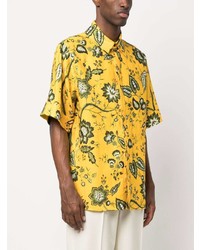 Chemise à manches courtes en lin à fleurs jaune Erdem