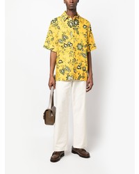 Chemise à manches courtes en lin à fleurs jaune Erdem