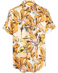 Chemise à manches courtes en lin à fleurs orange Etro